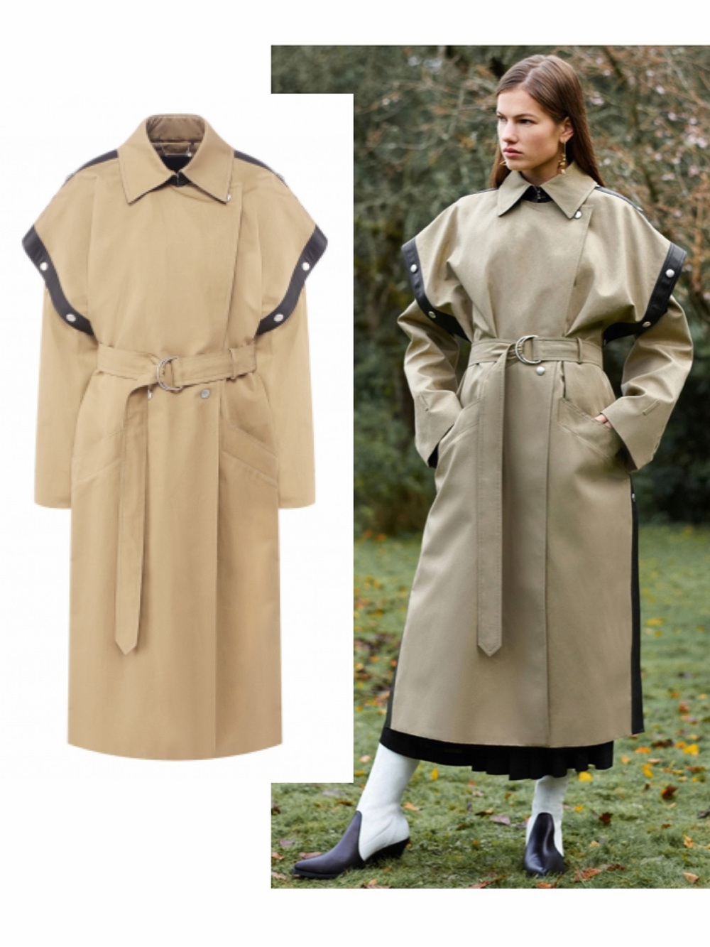 Givenchy Beige Trench Coat Black Leather Trim 2 Oversized Pre-Fall 2018 NWT 🟡
